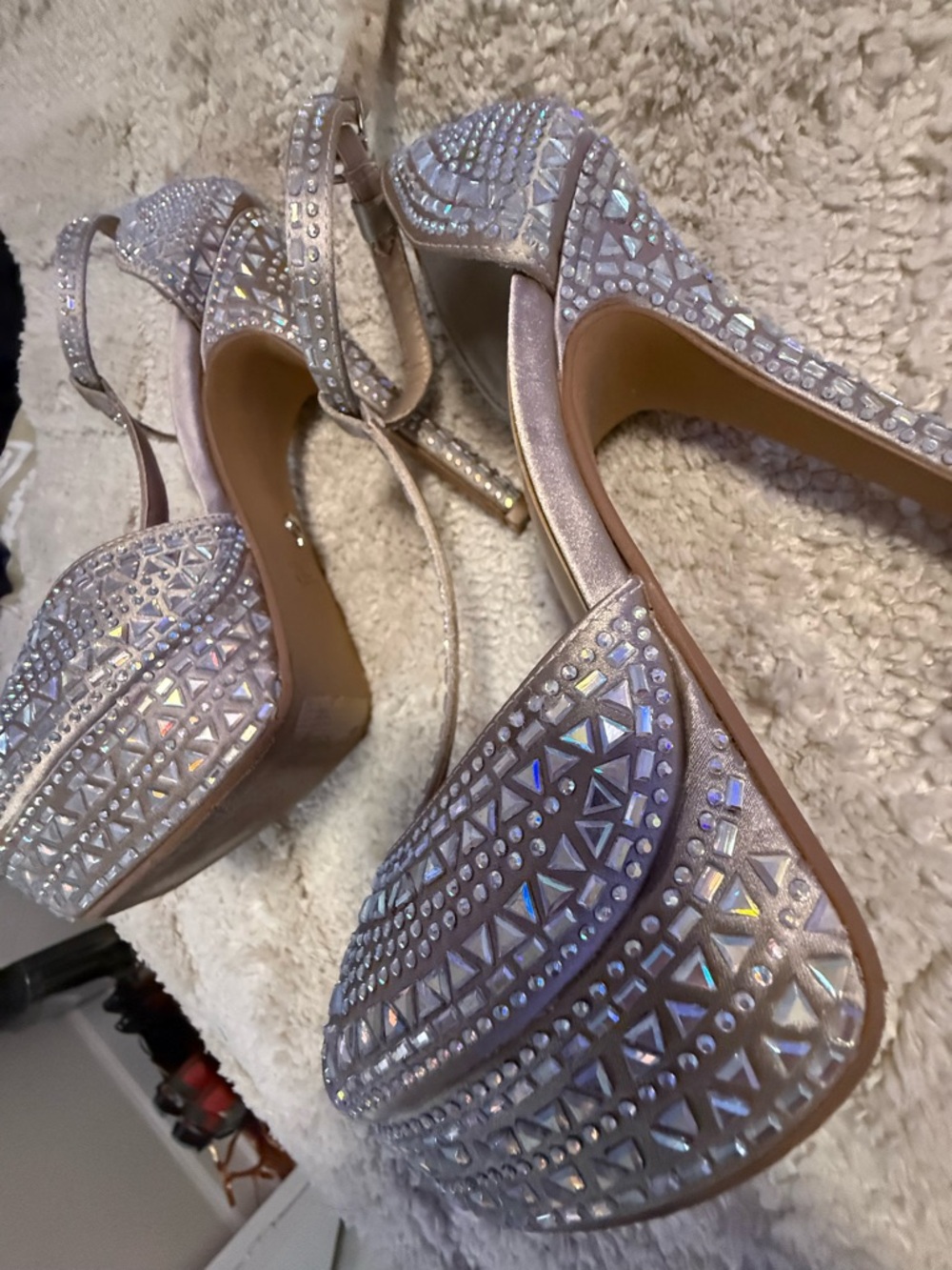 Crystal-Embellished Silver Platform Sandals with Ankle Strap